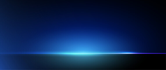 Abstract empty dark studio room design, dark blue gradient background, neon, glowing light blur floor or ground and wall. Modern studio blank space background for display technology, produce, showcase