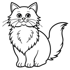 Adorable cute fluffy Maine Coon cat hand drawn icon cartoon character line art vector illustration outline image