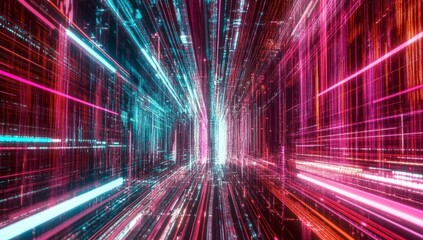 Abstract neon light trails in motion, futuristic digital speed background