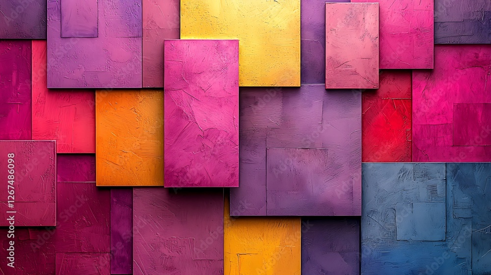 Poster Colorful textured rectangles overlap; abstract background design