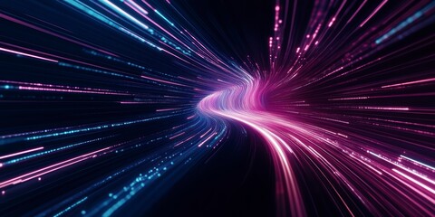 Abstract neon light trails in motion, futuristic digital speed background