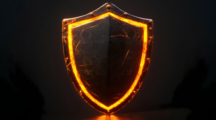 Black Shield Surrounded by Bright Orange Glow on Dark Gray Background