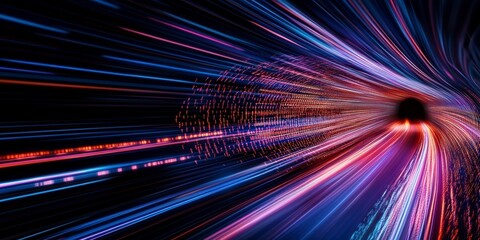 Abstract neon light trails in motion, futuristic digital speed background
