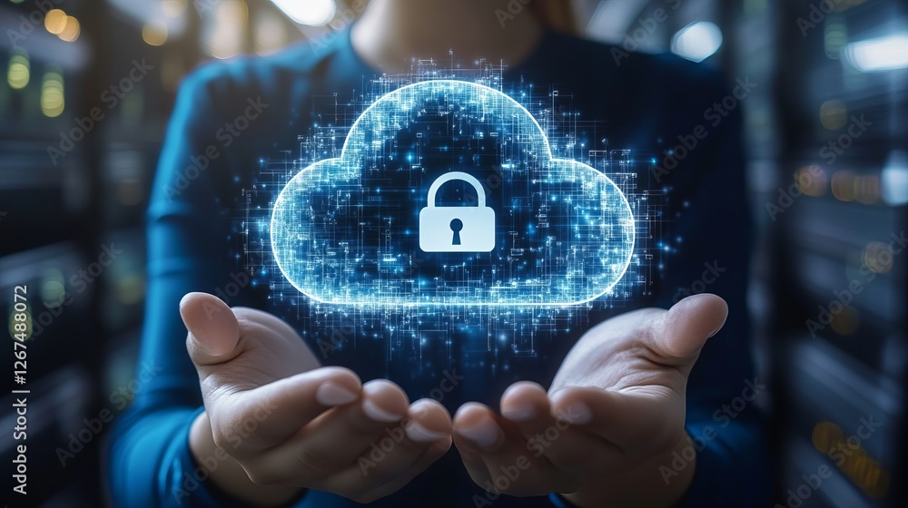 Poster secure cloud data protection digital technology concept secure network global cybersecurity innovati