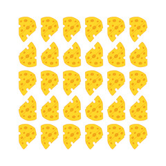 Cheese Pattern Seamless Slice, Vector Illustration. Cheddar, parmesan, brie, tasty, dairy snack. Isolated Outline.