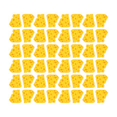 Cheese Pattern Seamless Slice, Vector Illustration. Cheddar, parmesan, brie, tasty, dairy snack. Isolated Outline.