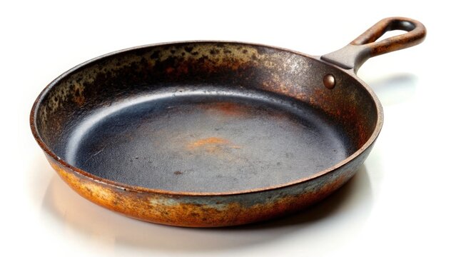 Authentic antique cast iron skillet, isolated.  Old-style frypan adds rustic kitchen flair.