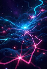 Fototapeta premium Vibrant Cosmic Explosion: Neon Stars in a Dark Nebula