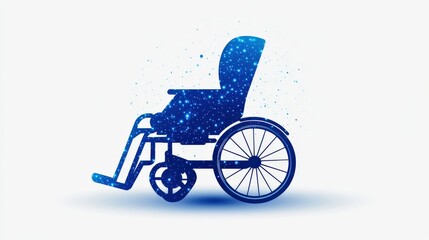 Fototapeta premium Blue wheelchair silhouette with sparkling effects on a white background, symbolizing mobility