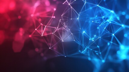 Technology bright low poly connection abstract background. Blue and red blurred futuristic vector design