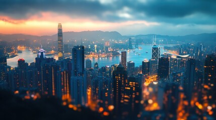 Fototapeta premium blured lighhts from peak Victoria, Hong Kong