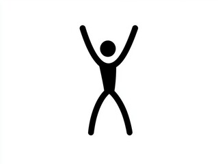 Obraz premium Simple stick figure icon celebrating with arms raised high, symbolizing joy, success, and achievement.
