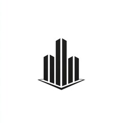 Simple black and white illustration of a stylized cityscape.