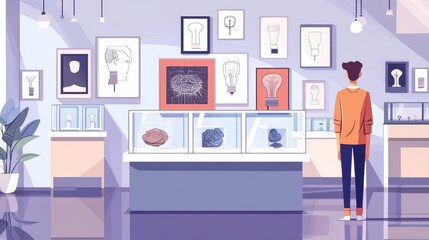 Modern Art Gallery Visitor Enjoys Unique Exhibits