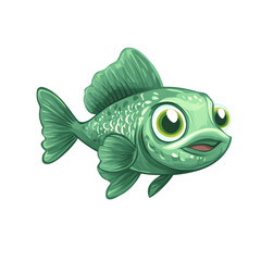 Adorable Green Fish Swims Joyfully Underwater Scene