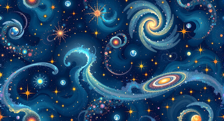 Cosmic Galaxy with Swirling Nebulae