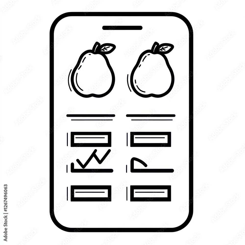 Poster mobile app interface with pear icons