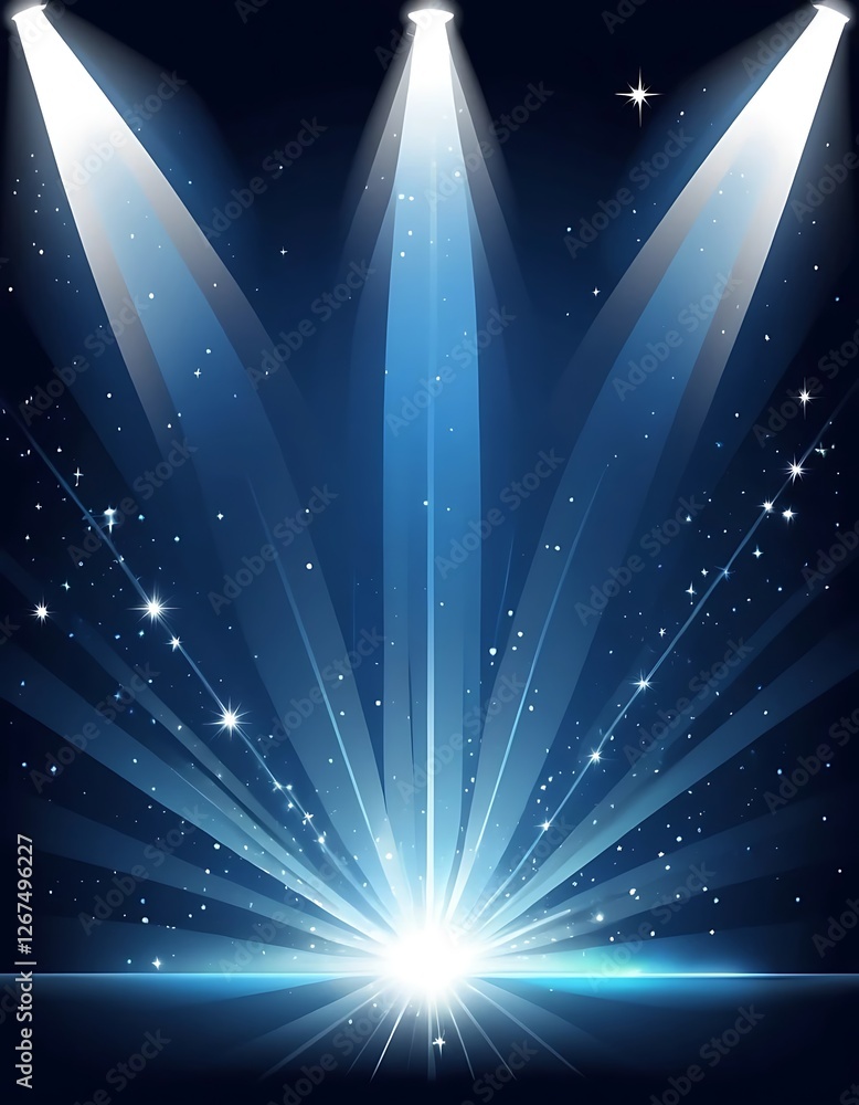 Poster illuminated stage, a captivating display of light and celestial sparkles