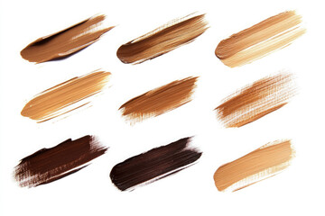 Fototapeta premium Various shades of foundation displayed on a clean white background for makeup selection and skin tone matching