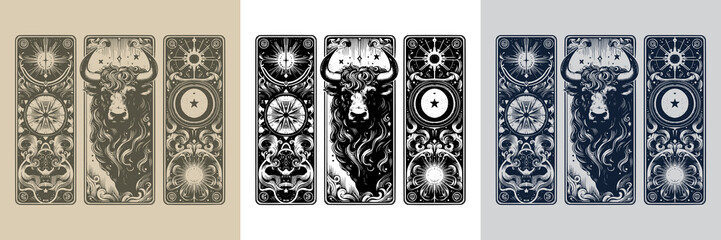 sacred bull vector playing card tattoo design