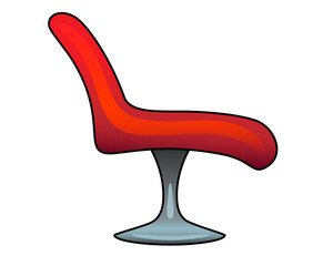 Red Couch on a spinning leg - vector full color illustration. Swivel Chair - Furniture for home and office, modern style. Pictogram or icon	