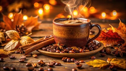 Cozy autumn vibes: a cinnamon coffee cup, artfully photographed, invites warmth and comfort.