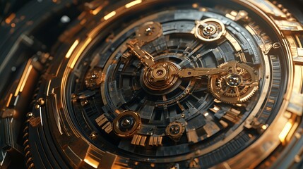 Intricate Golden Gear Mechanism Detailed Close Up Abstract Engineering Design Futuristic Technology Mechanical Clockwork Art Background Image 3D Cogs 