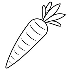 Carrot vegetable outline black and white cute drawing. The vegetable is the main focus of the image. The vegetable adds a touch of nature and freshness to the scene. The image is simple and clear