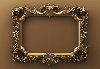 a simple golden Baroque frame on a brown background.