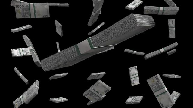 Kyrgyzstan 1000 Som Falling Animation Stacks Of Money on Black Screen