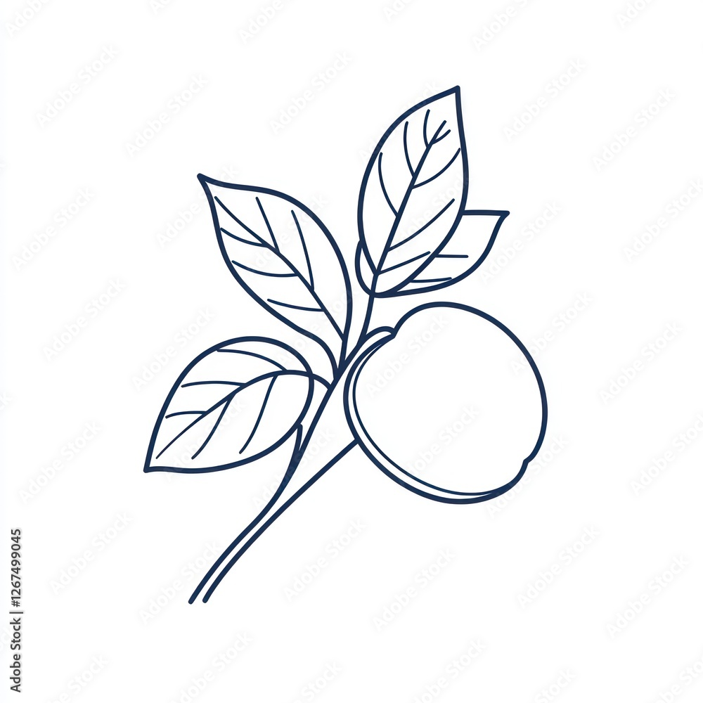 Poster simple line art of a peach branch with leaves. a decorative image suitable for various uses