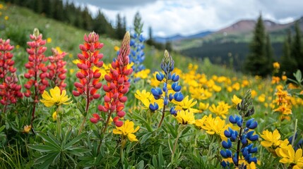 Obraz premium Vibrant summer flowers blooming in the natural landscape