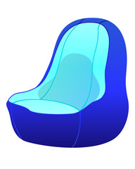 Bean bag chair blue isometric vector illustration.	