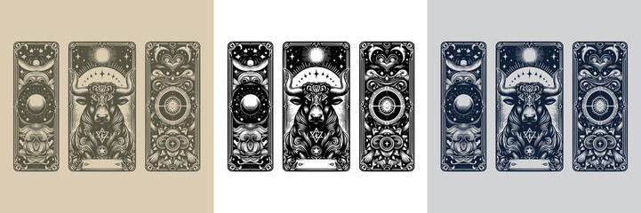 artistic ink bull vector playing card tattoo design