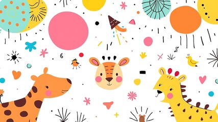 Abstract Animal Shower Scene with Doodles and Patterns
