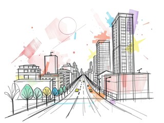 Abstract Municipal Landscape: Pencil Sketch on Ethereal Canvas