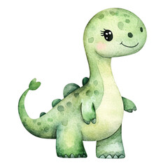 Fototapeta premium Adorable Green Dinosaur Watercolor Illustration Sweet Gentle Creature