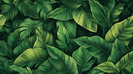Luxury Nature green background vector. Floral pattern, Tropical plant line arts, Vector illustration.