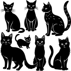 Cat Vector Silhouette Set. Collection of Feline Silhouettes & Graphics.
