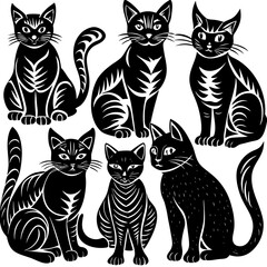 Cat Vector Silhouette Set. Collection of Feline Silhouettes & Graphics.