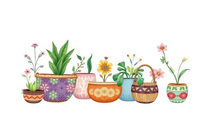 Fototapeta premium Botanical Brilliance: Upcycled Plant Baskets Adorned with Floral Art