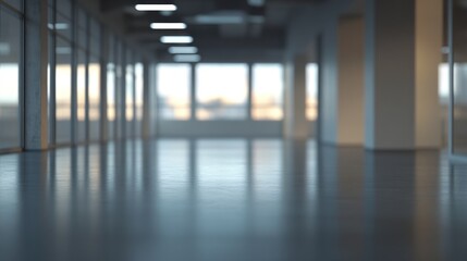 Fototapeta premium Modern office hallway sunset view, empty space