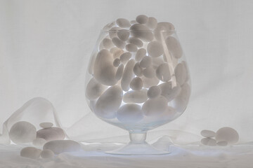 Whiteness of being. Still life with white quartz.