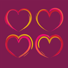 Expressive heart shapes created with bold brushstrokes for frame, border and design element. Abstract artistic style for modern and creative design applications. For posters, invitations, journaling.