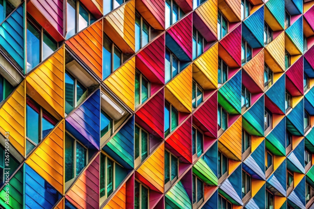 Poster geometric architecture's modern facade patterns are revealed in architectural photography, emphasizi