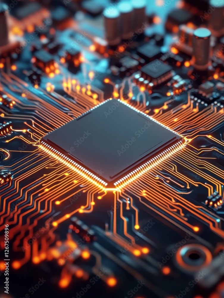 Poster generative ai illustration of close up of a computer chip on a circuit board