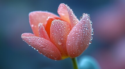 Pink tulip with dewdrops in macro photography