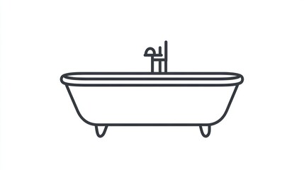 Simple outline drawing of a bathtub with faucet, home design icon