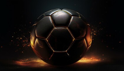 Fototapeta premium Black soccer ball against black background. Generated image