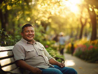 Fototapeta premium man sitting on a bench in the park